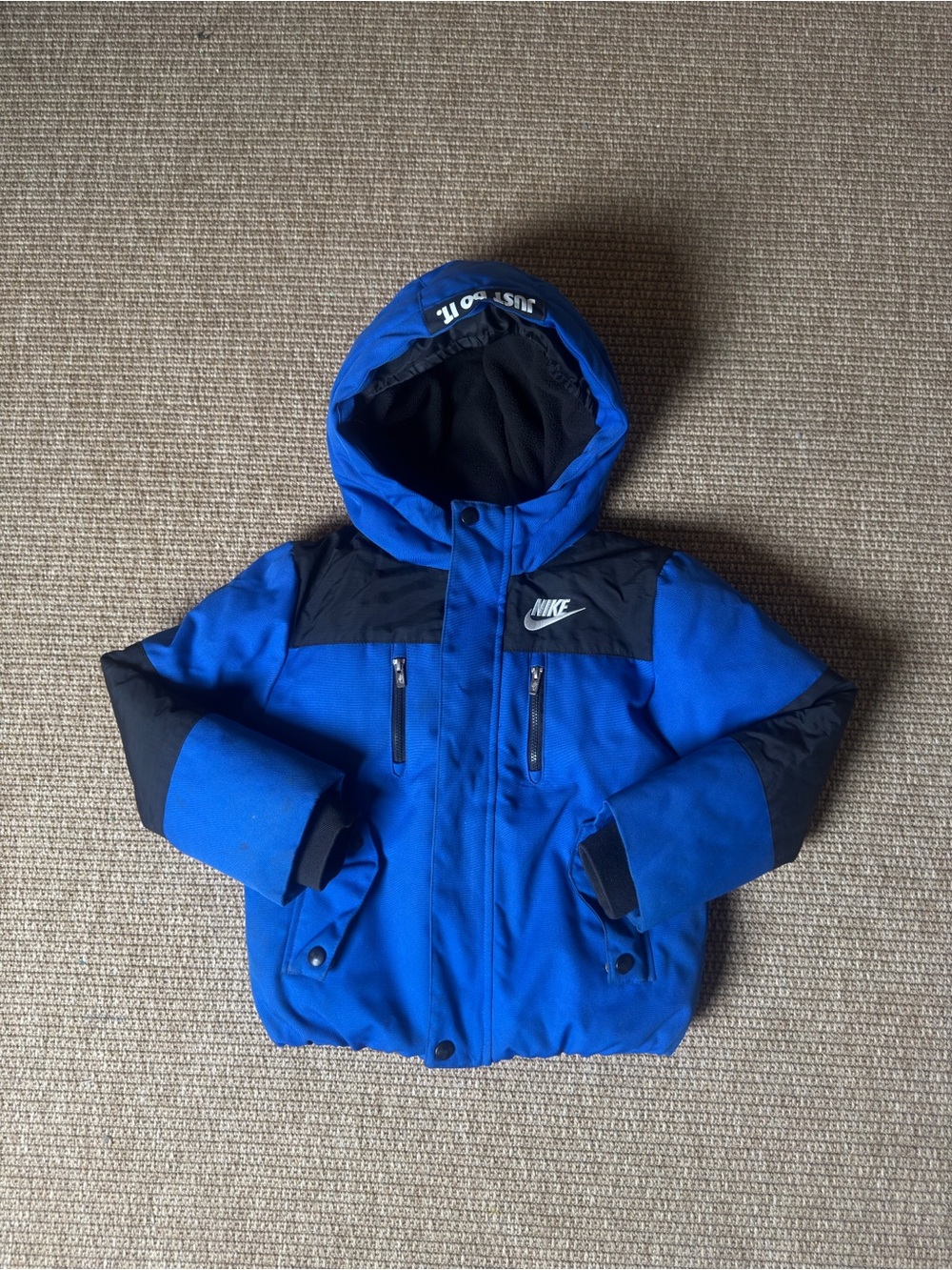 Nike Kids Royal Blue and Black Hooded Puffer Jacket